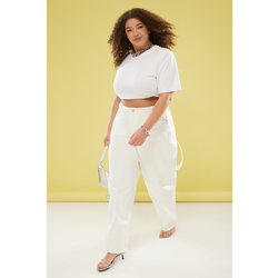 Trendyol Curve Ecru High Waist Straight Leg Plus Size Jeans