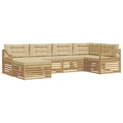 Set vanjskih sofa s jastukom 6 pcs Bijela i bež Poliester