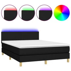 Vidaxl Box spring postelja z vzmetnico LED črna 140x200 cm blago