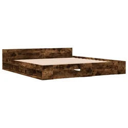 Vidaxl Posteljni okvir s predali dimljen hrast 180x200 cm inž. les
