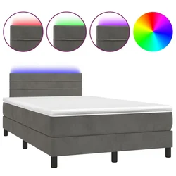 Vidaxl Box spring postelja z vzmetnico LED temno siva 120x200 cm žamet