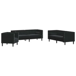Kauč za dnevni boravak 3 pcs Crna 194 x 74,5 x 70,5 cm Baršun