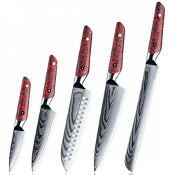 Set damašćanskih kuhinjskih noževa MA-35085 - 5 kom / Crvena KP35085