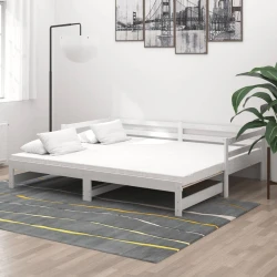 Vidaxl Izvlečna dnevna postelja 2x(90x200) cm bela trdna borovina