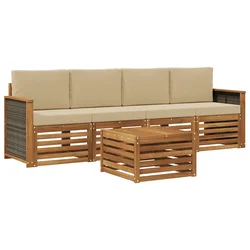 Set vanjskih sofa 5 pcs Prirodna i bež Čvrsto drvo akacije