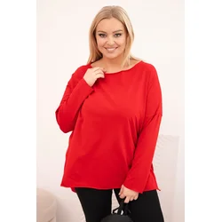 Kesi Asymmetrical Plus Size womens blouse with long sleeves red