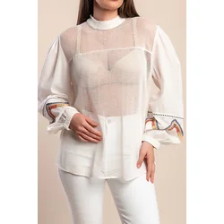 Bombažna mrežasta bluza, bela