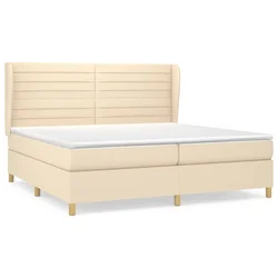 Vidaxl Box spring postelja z vzmetnico krem 200x200 cm blago