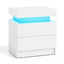 Northix LED nočna omarica z 2 predaloma bela MDF moderna oblika 40 x 35 x 50 cm