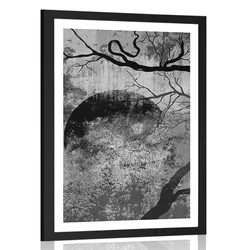 Plakat s paspartujem nadrealistična drevesa v črnobeli varianti - 30x45 silver