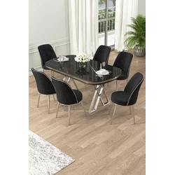 Hanah Home Set Trpezarijski sto i 6 stolica Lai, Crni