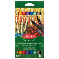 Flomaster obostrani 8boja (brush/fine) karton Academy Derwent 98206 blister