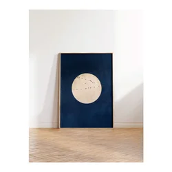 WallXpert uramljena slika 115212, pun mesec i jato ptica na tamnoplavoj pozadini, 50 x 70 cm, ram u boji prirodnog drveta