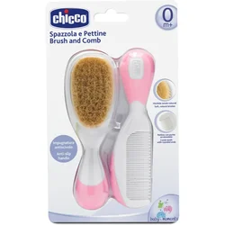 CHICCO SET ČEŠALJ I ČETKA OD PR. DLAKE,ROZE