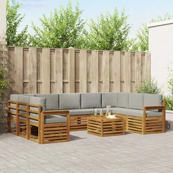 Setovi sofa 10 pcs Prirodna i svijetlo siva Čvrsto drvo akacije
