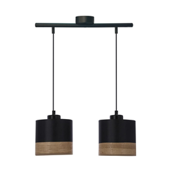 Porto Pendant Lamp Black 2X60W E27 Black Lampshade+Brown (Oak Veneer)