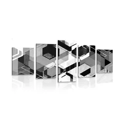 5-delna slika abstraktna geometrija v črnobeli varianti - 150x75