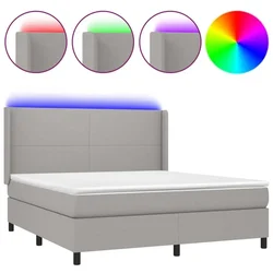 Vidaxl Box spring postelja z vzmetnico LED sv. siva 160x200 cm blago