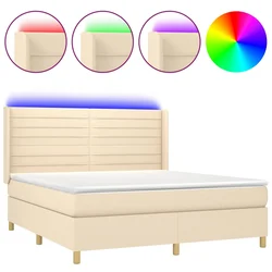 vidaXL vidaXL Box spring postelja z vzmetnico LED krem 180x200 cm blago, (20901666)