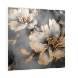 Canvas Slika na platnu Zlatni cvetovi, Sa ramom, 120 x 120 cm, Beli