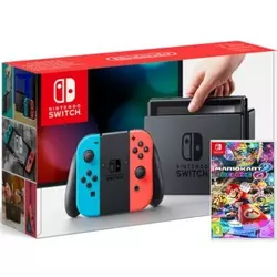 NINTENDO switch + Mario Kart Deluxe 8, neonsko rdeč-moder