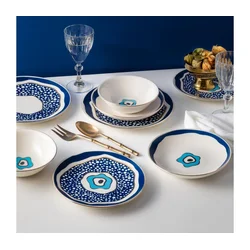 24-delni jedilni servis, bela/modra/zlata, iz porcelana