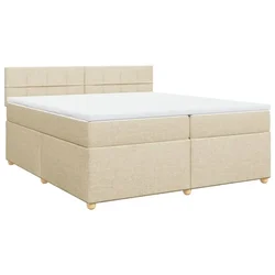 Vidaxl Box spring postelja z vzmetnico krem 200x200 cm blago