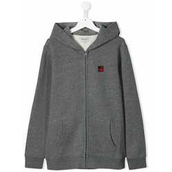 Woolrich Kids - logo patch zipped hoodie - kids - Grey