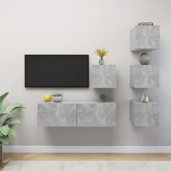 5-dijelni set TV ormarića siva boja betona konstruirano drvo