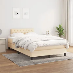 vidaXL Box spring postelja z vzmetnico krem 120x200 cm blago