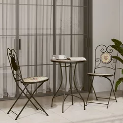 Bistro set s mozaikom terakota i bijelo od željeza i keramike