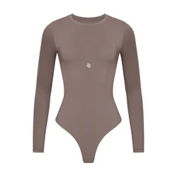 GOD SAVE QUEENS Bodi Second Skin Long Sleeve Crew-Neck Bodysuit rjava