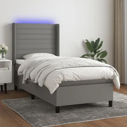 Box spring postelja z vzmetnico LED temno siva 90x200 cm blago