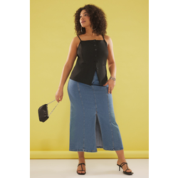 Trendyol Curve Black Strappy Pool Collar Buttoned Crepe Knit Plus Size Blouse