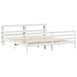 Vidaxl Posteljni okvir brez vzmetnice bel 200x200 cm trdna borovina