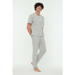 Trendyol Gray Printed Knitted Pajamas Set
