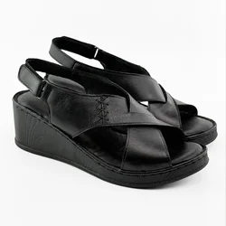 LP Fashion Ženske kožne sandale, Crne