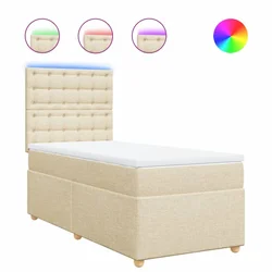 Vidaxl Box spring postelja z vzmetnico krem 90x200 cm blago