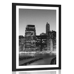 Plakat s paspartujem nočni New York v črnobeli varianti - 30x45 white