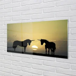 tulup.si Steklena slika Field sunset samorogi 120x60 cm 2 obešalnika