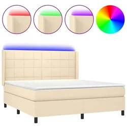 Vidaxl Box spring postelja z vzmetnico LED krem 160x200 cm blago