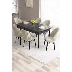 Hanah Home Set Trpezarijski sto i 6 stolica Roz, Krem-crni