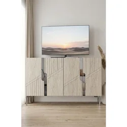 Hanah Home komoda Evva 120, 120 cm, bela / travertin / srebrna