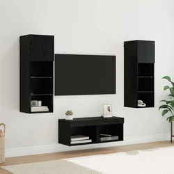 TV zidni ormari Zidne 4 pcs Crni hrast Konstruirano drvo