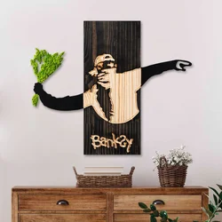 Aberto Design Zidna dekoracija Banksy - Flower Thrower 2, 69x58x3 cm, Crna
