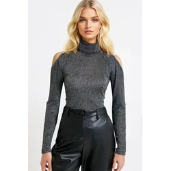Trend Alacati Stili Ženska bluza dugih rukava Alc-X13319, Rolka, Crna