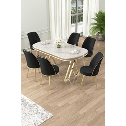 Hanah Home Set Trpezarijski sto i 6 stolica Lai, Crno-beli
