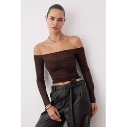 Trendyol Milla ženska bluza Carmen Collar Knitted Party Tpraw26Bz00041, braon-braon