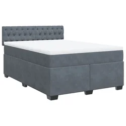 Vidaxl Box spring postelja z vzmetnico temno siva 140x200 cm žamet