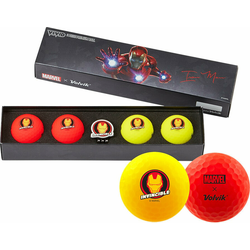 Volvik Vivid Marvel 2.0 4 Pack Golf Balls Iron Man Plus Ball Marker Red/Yellow